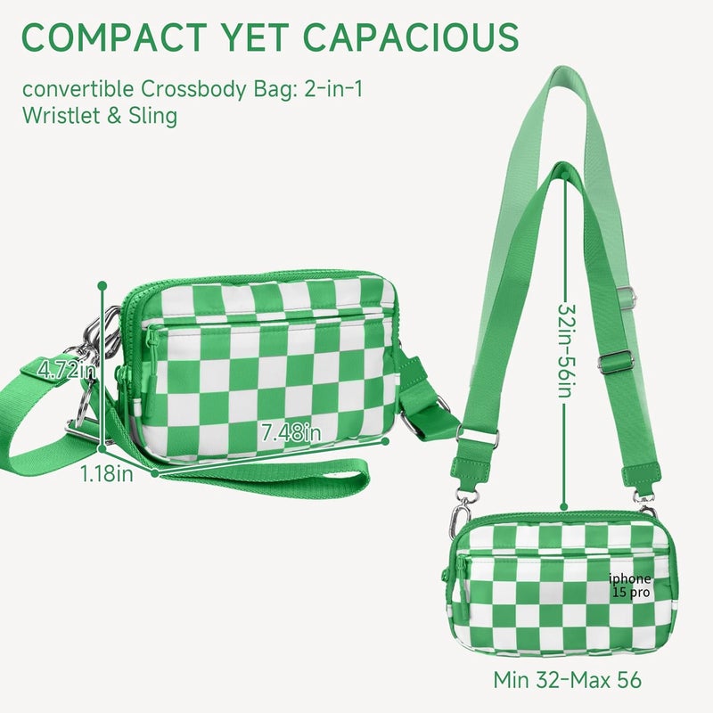 NBERMOTION Checkered Nylon Wristlet Wallets for Women RFID Blocking Purse With Credit Card Holder & Crossbody Strap - Image 2